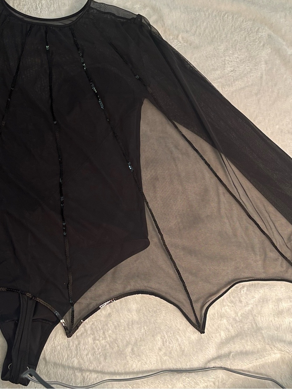 Victoria's Secret Black Sheer Long Sleeve Bat Bodysuit with Sequin Trim